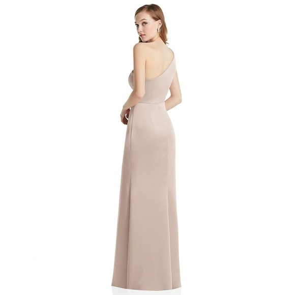 Women's Lovely Sheared One Shoulder Satin Trumpet Dress - Desert Rose Pink SZ 24 - Picture 7 of 8